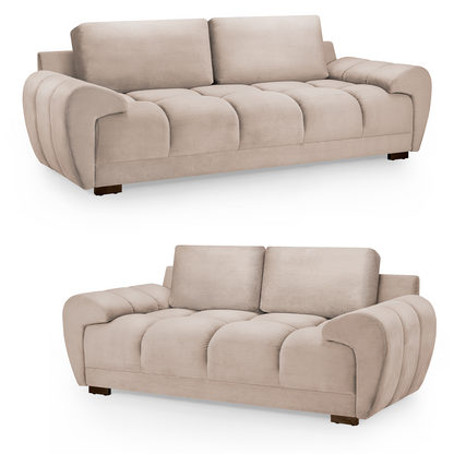 Zura Plush Velvet Large 3 + 2 Sofa Suite | Cream, Grey or Mocha