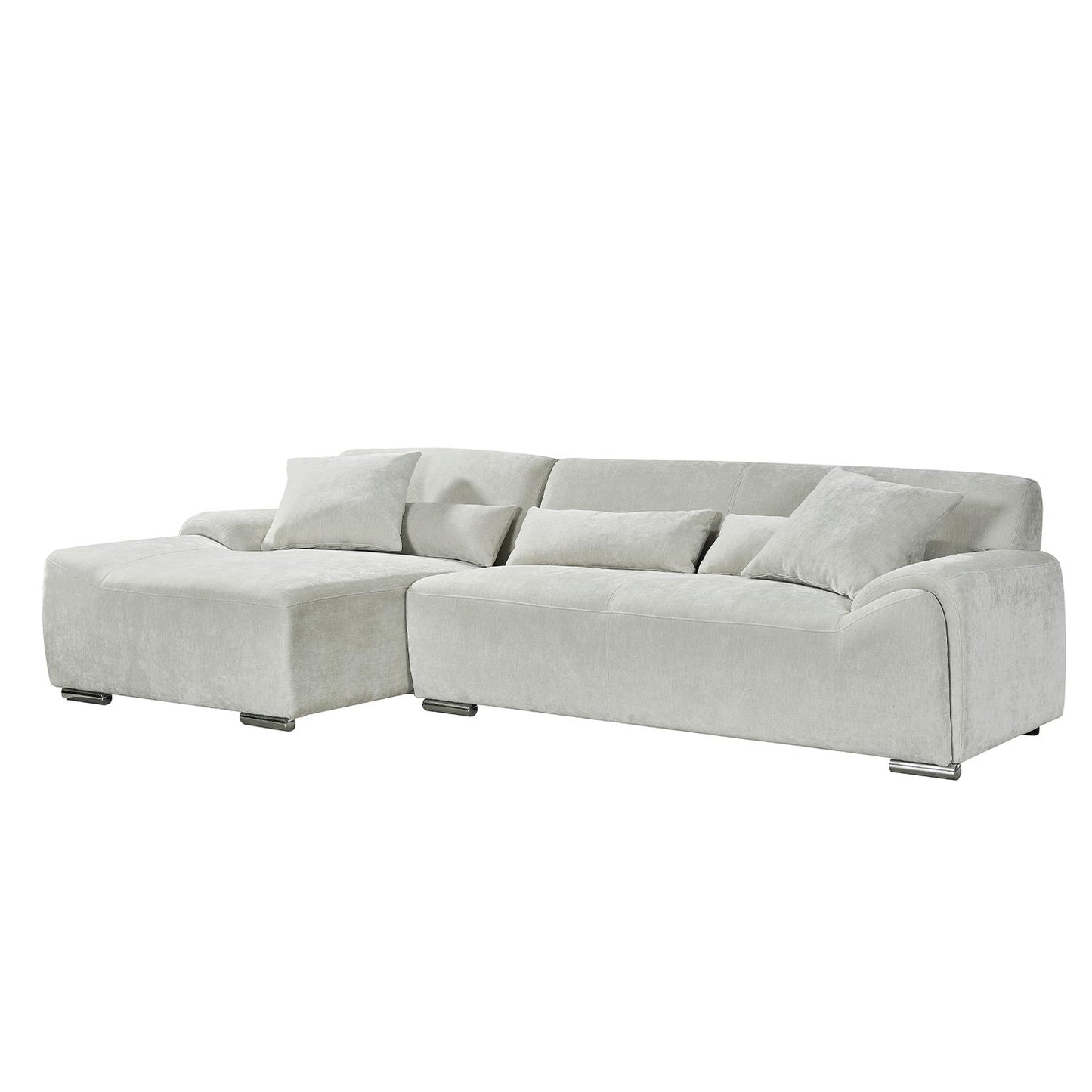 Monza L Shaped Chenille Fabric Beige Grey 4 Seater Corner Sofa LH