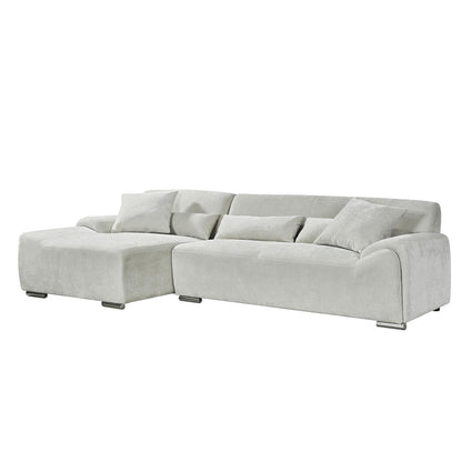 Monza L Shaped Chenille Fabric Beige Grey 4 Seater Corner Sofa LH