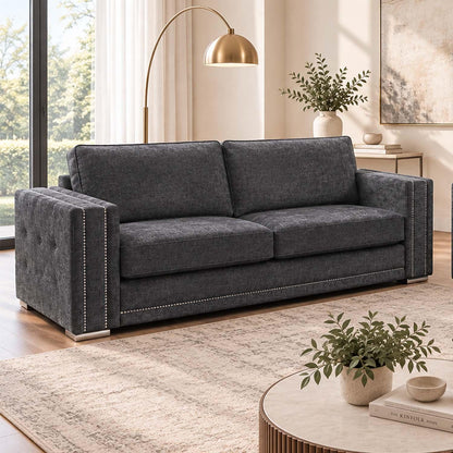 Brentford Grey Chenille 3 + 2 Sofa Suite Full Back Studded Detail