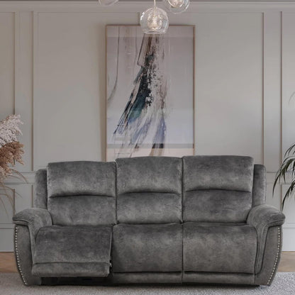 Mendoza Grey Plush Velvet Electric Reclining 3 Piece Sofa Suite 3 2 1