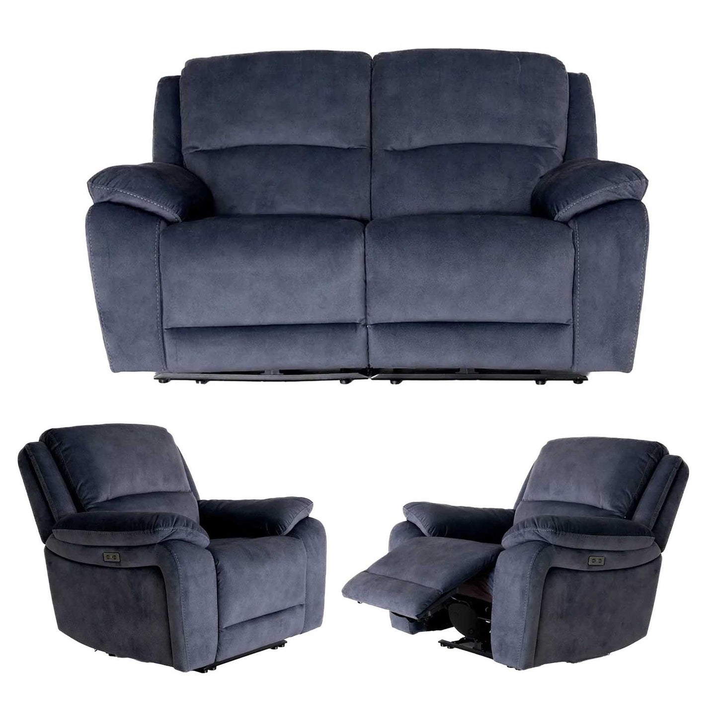 Bella Electric Reclining 3 Piece Sofa Suite 2 + 1 + 1 Grey