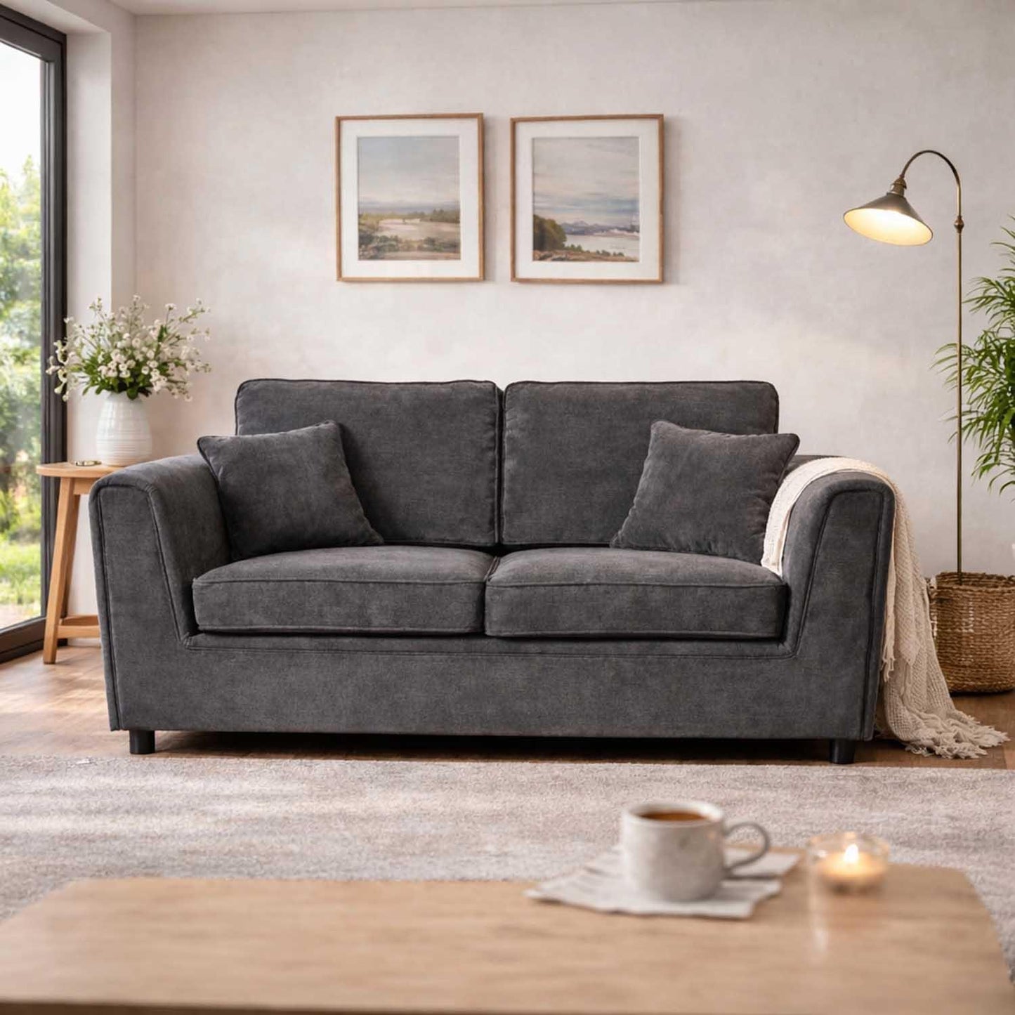 Ascot 3 + 2 Seater Sofa Set Chenille Fabric Beige Charcoal