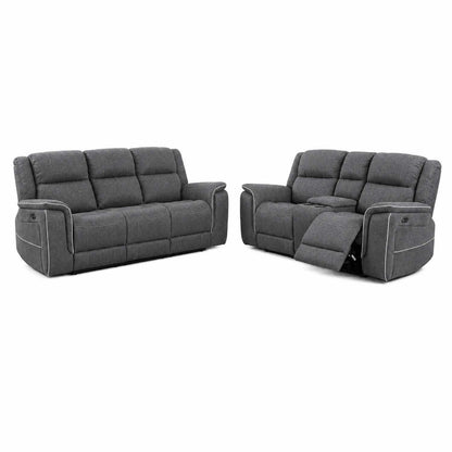 Anna Grey Fabric Electric Reclining Sofa Suite USB Charging Cup Holder
