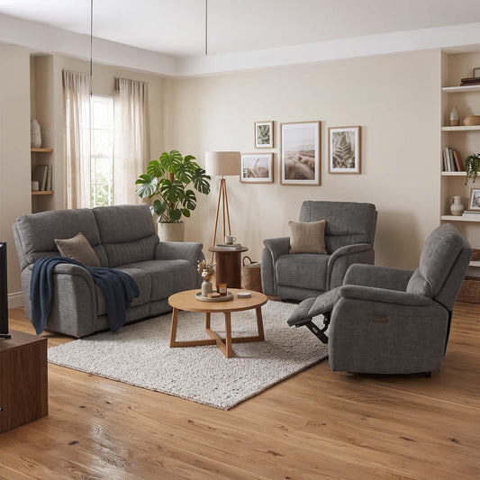 Hoxley Electric Reclining 3 Piece Sofa Suite 2 + 1 + 1 Charcoal