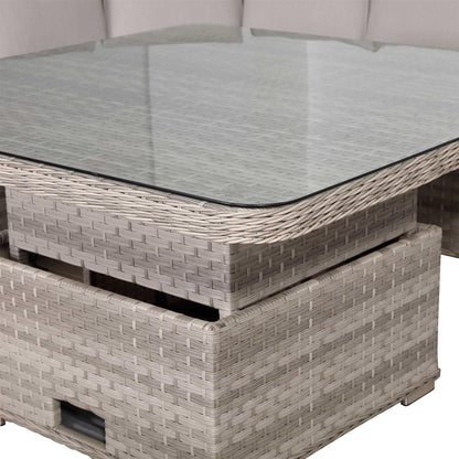 Rattan Garden Corner Sofa Set with Rising Dining Table and Bench