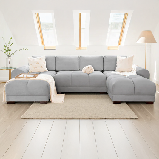 Zura Plush Velvet Large U Shaped 4 - 5 Seater Sofa  | Cream, Grey or Mocha