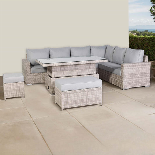Outdoor Corner Sofa Set with Adjustable Rising Dining Table
