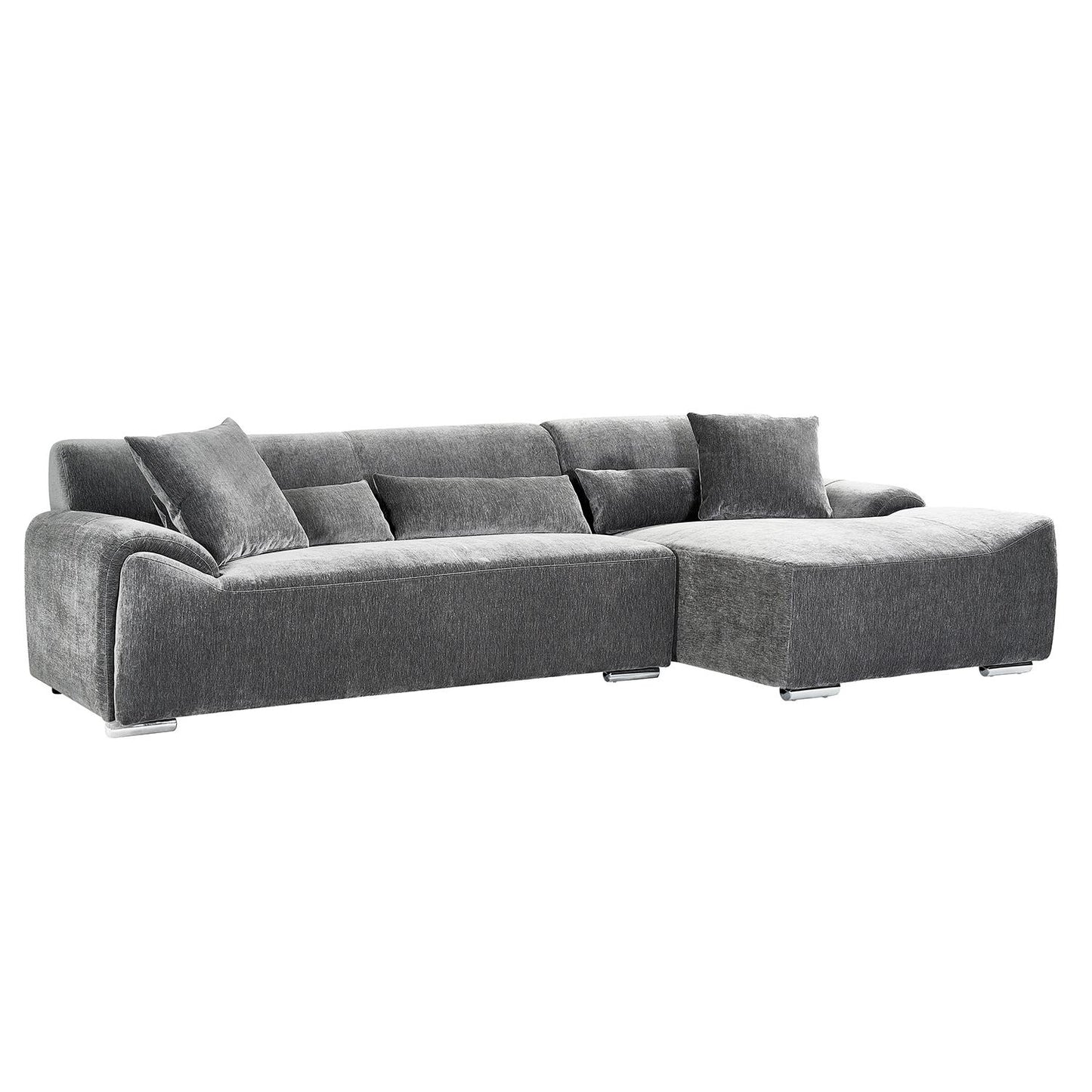 Monza L Shaped Chenille Fabric Beige Grey 4 Seater Corner Sofa RH