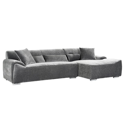 Monza L Shaped Chenille Fabric Beige Grey 4 Seater Corner Sofa RH