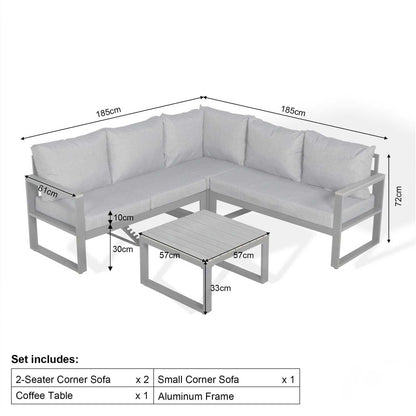 L Shaped Aluminium Grey Frame + Coffee Table Outdoor Garden Furniture