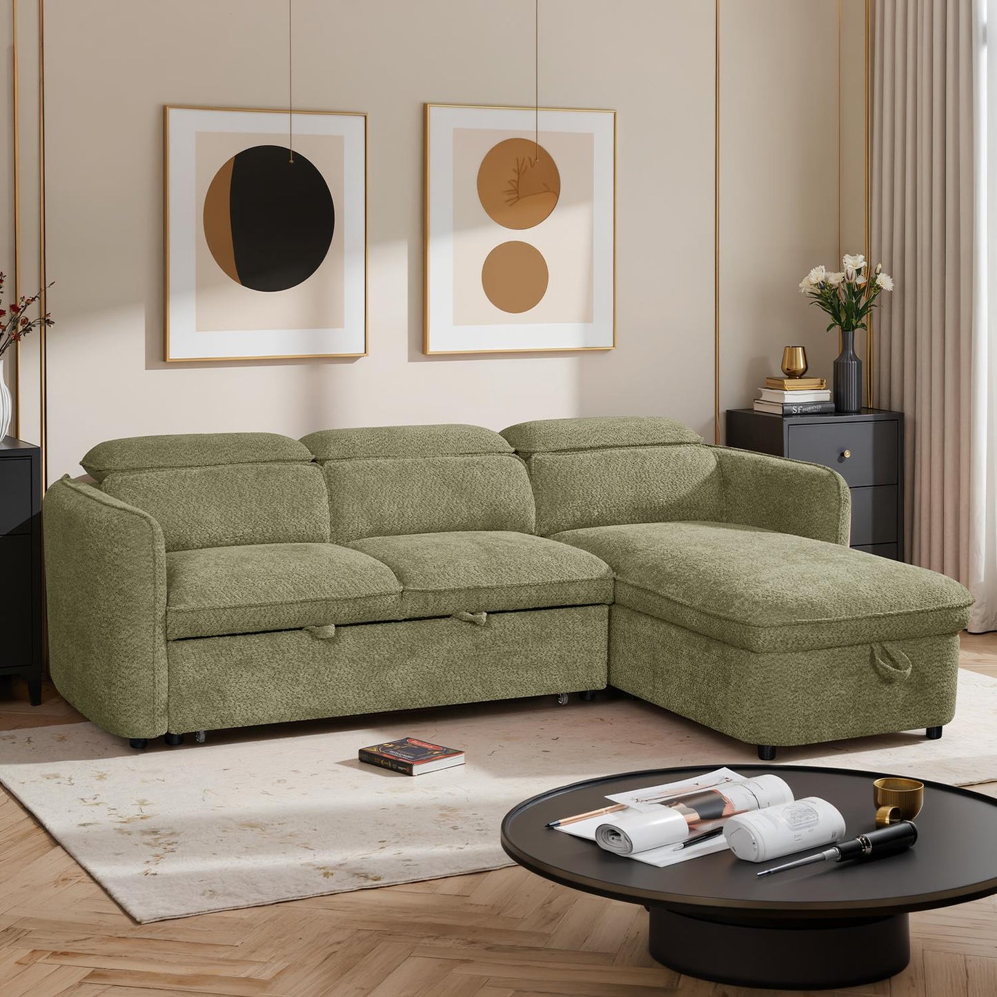 Ria L Shaped 4 Seater Fabric Corner Sofa Bed