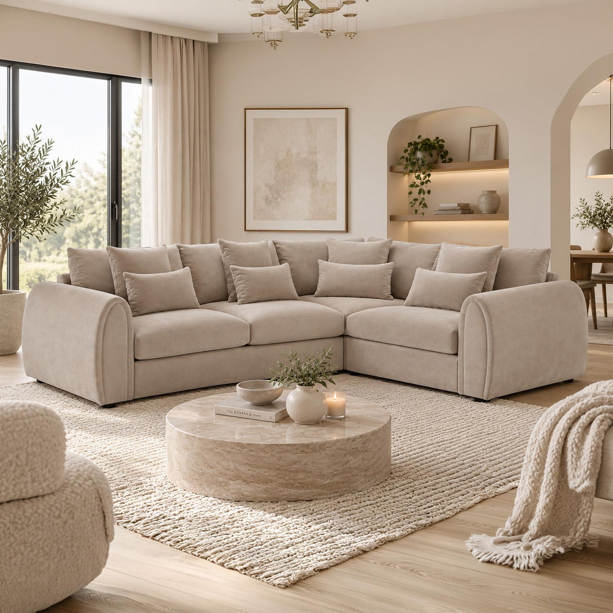 Mercer 4 Seater Velvet Corner Sofa LHF or RHF Grey or Mocha