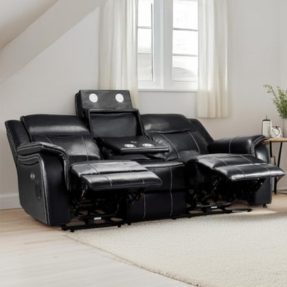 Orlando Leather Black or Grey Electric Reclining 3 Seater Cup Holder