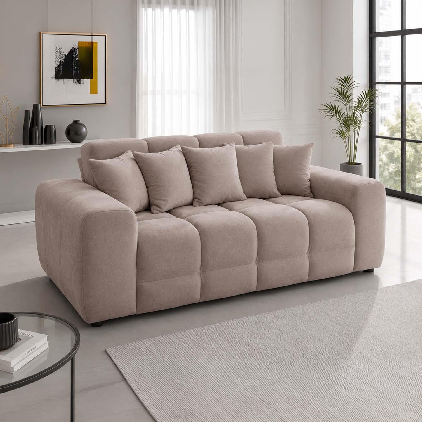 Jenson 3 Seater Plush Velvet Sofa with Deep Seats & Boxed Arms
