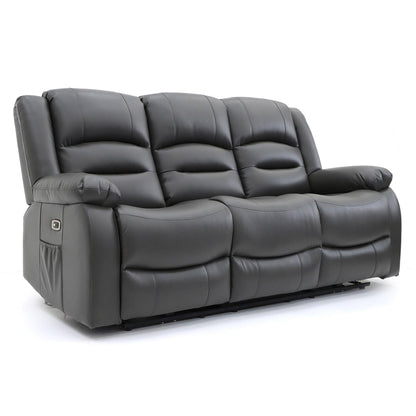 Arlo Black or Grey Leather Like Electric Reclining Sofa Suite 3 + 2 USB + Drinks Tray