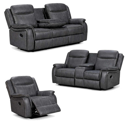 Tara Reclining 3 Piece Sofa Suite Grey Leather Look Fabric 3 + 2 + 1
