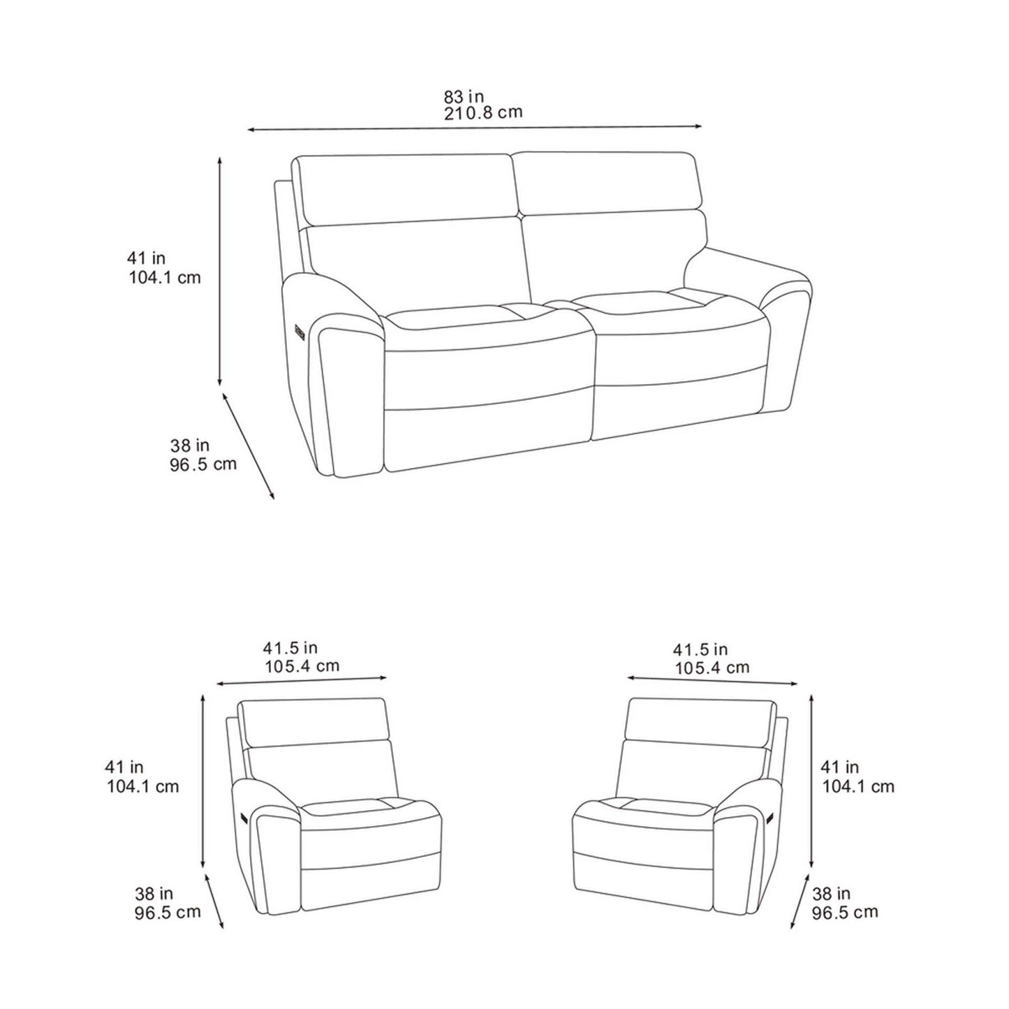 Lois Electric Reclining 3 Piece Sofa Suite 3 + 2 + 1 Black