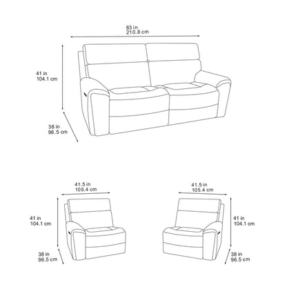 Lois Electric Reclining 3 Piece Sofa Suite 3 + 2 + 1 Black
