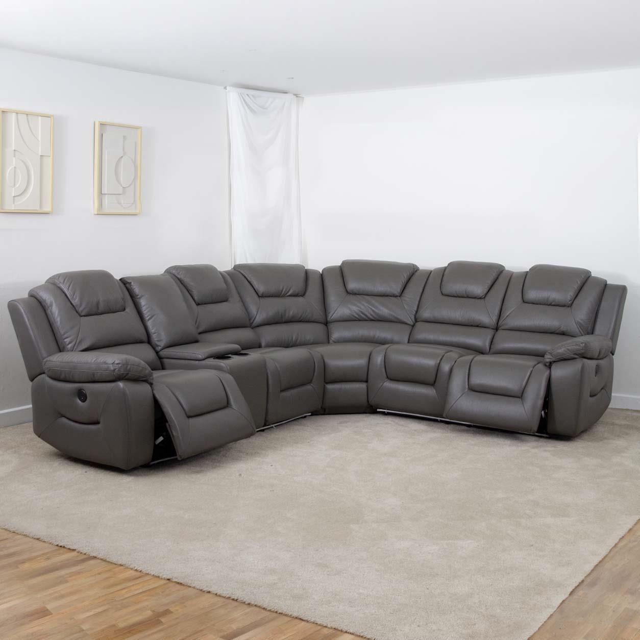 Oxbridge 5 Seater Electric Recliner Corner Sofa LED USB Black or Grey