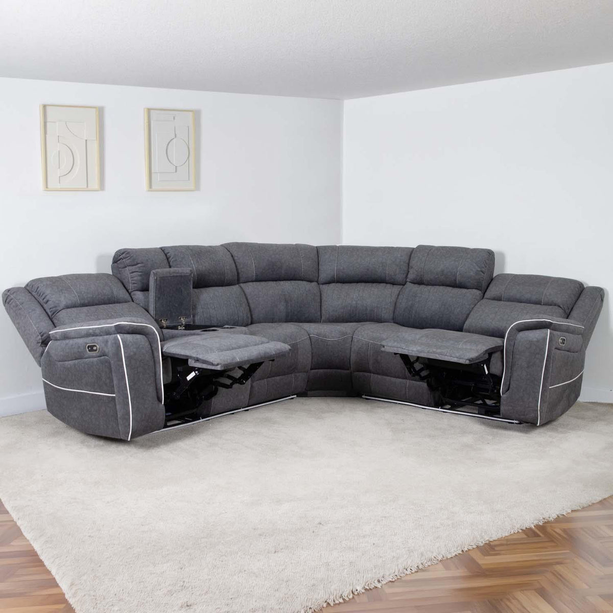 Anna Grey Fabric 5 Seater Electric Recliner Corner Sofa USB