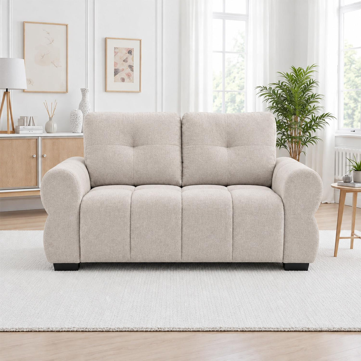 Sandford 2 Seater Fabric Sofa Rolled Arms Beige or Grey
