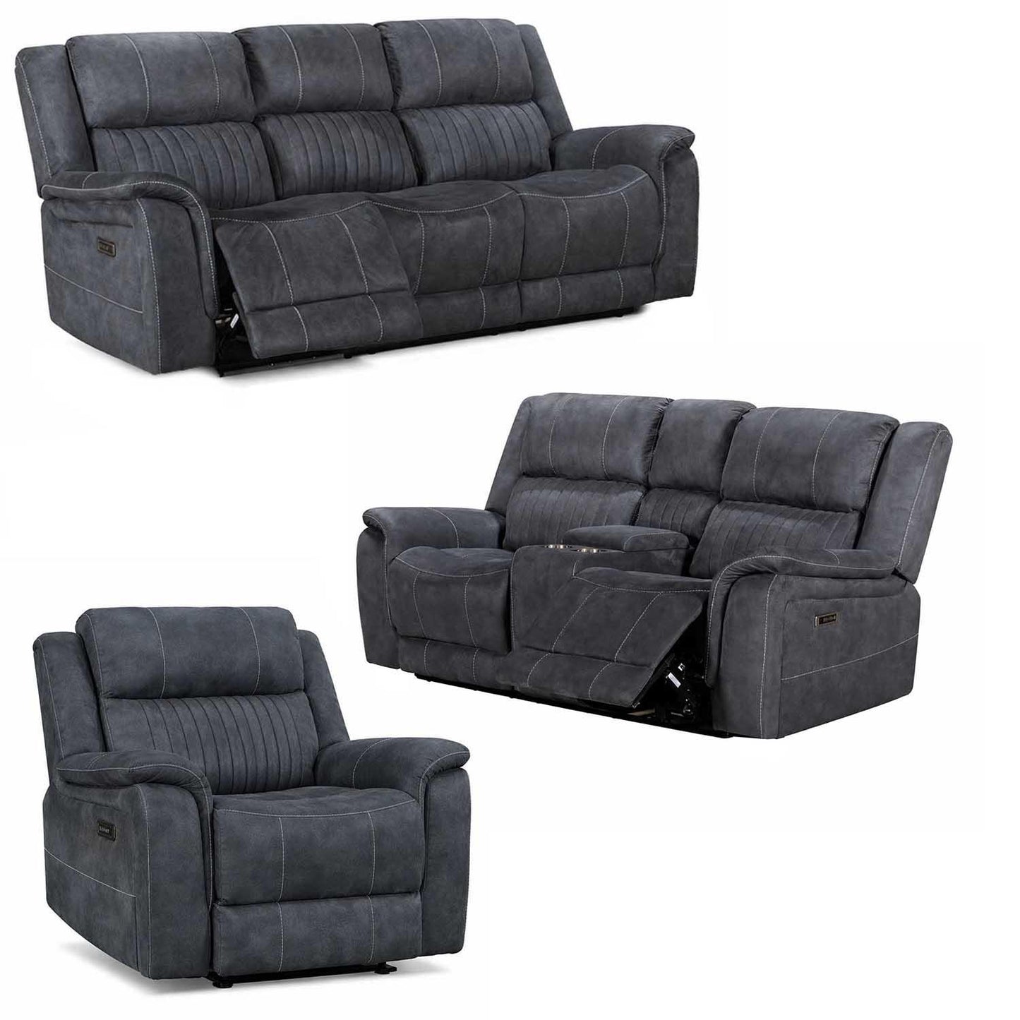 Cassandra Electric Recliner Sofa Range Grey Fabric USB 3 2 1