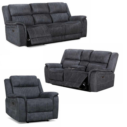 Cassandra Electric Recliner Sofa Range Grey Fabric USB 3 2 1