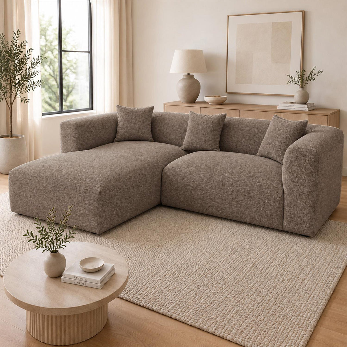 Ely Cloud Chaise L-Shaped Corner Sofa, Linen Fabric, LHF or RHF