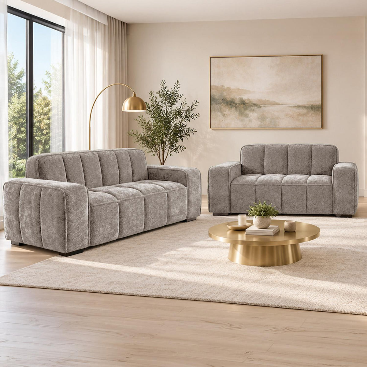 Preston 3 2 Sofa Suite Woven Fabric 2 Piece Set Beige Grey Olive