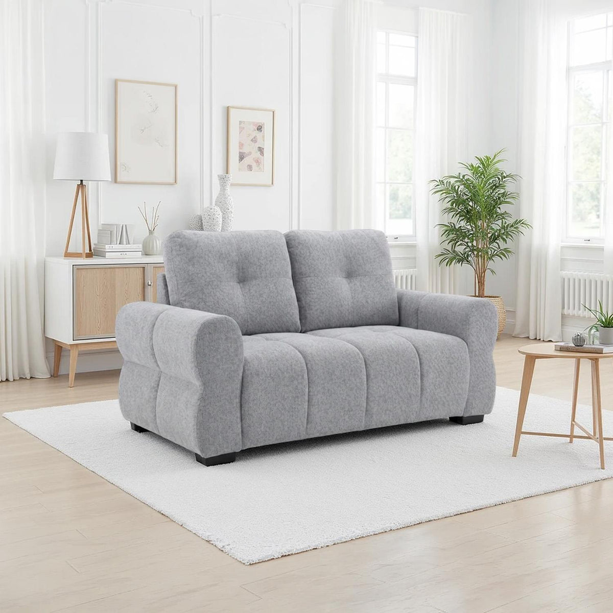 Sandford 3 2 Sofa Suite Fabric Set Rolled Arms Beige or Grey