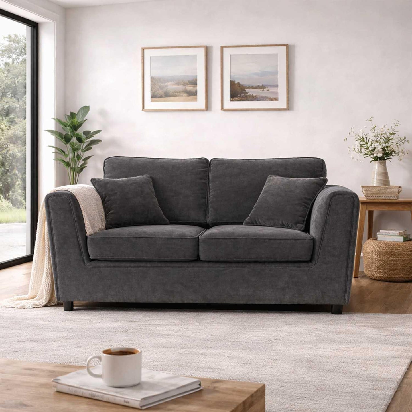 Ascot Large 2 Seater Sofa Chenille Fabric Beige or Charcoal