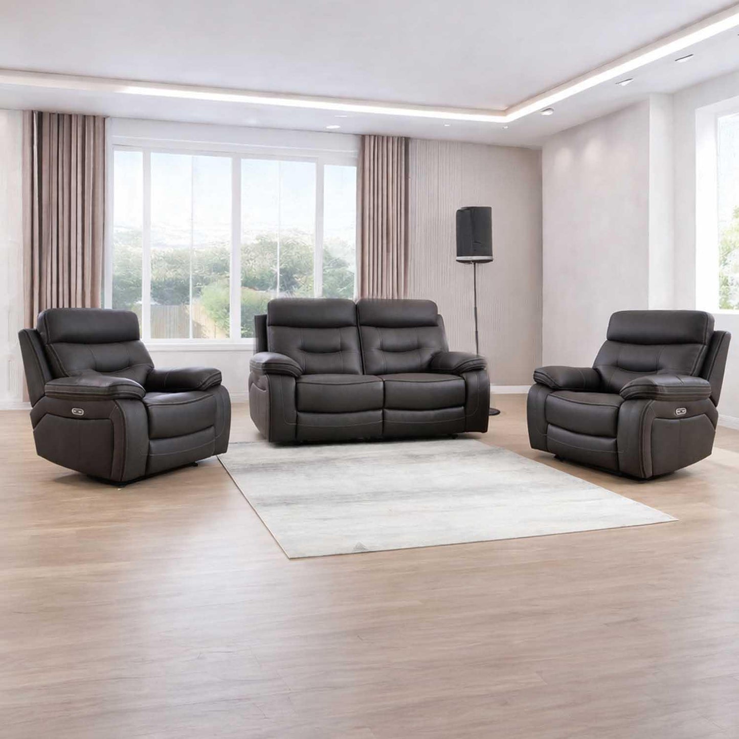 Renzo Grey Electric Recliner Sofa Suite 2 Seater + 2 Armchairs USB
