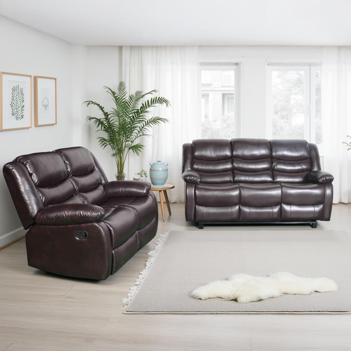 Cortland Leather Look 3 Piece Sofa Suite Manual Reclining Black or Brown