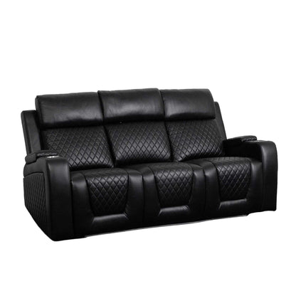 Felix Black or Grey Leather Electric Reclining Sofa Suite USB Cup Holder