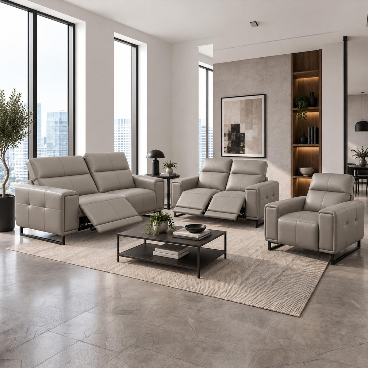 Rosebury 3 2 1 Electric Recliner Sofa Suite Leather Look Black Grey