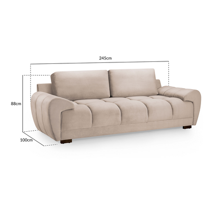 Zura Plush Velvet Large 3 Seater Sofa | Cream, Grey or Mocha