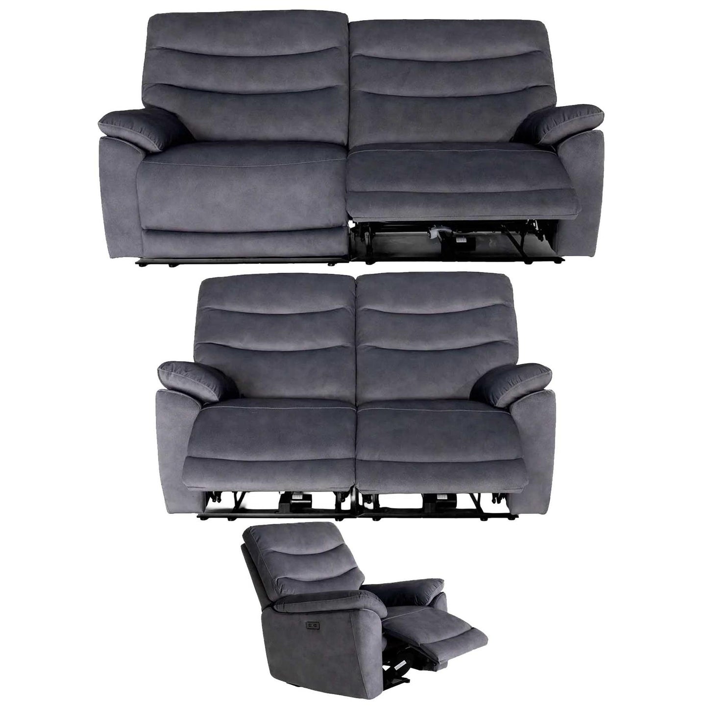 Tilly Electric Reclining 3 Piece Sofa Suite 3 + 2 + 1 Charcoal
