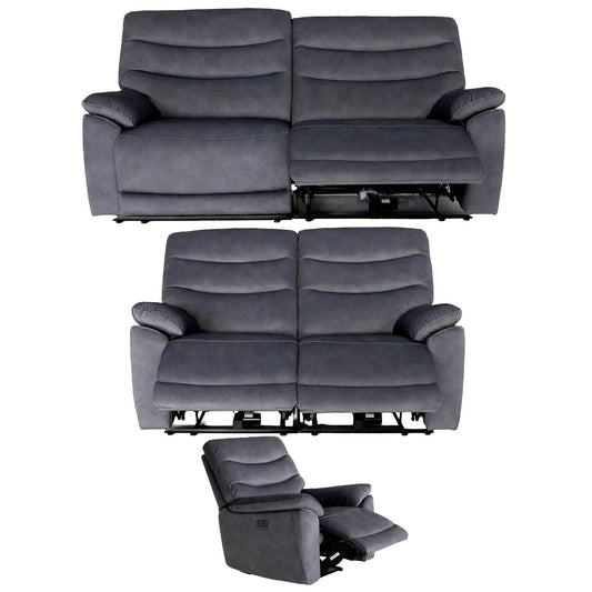 Tilly Electric Reclining 3 Piece Sofa Suite 3 + 2 + 1 Charcoal