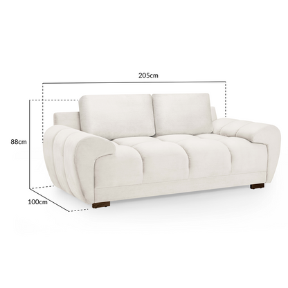Zura Plush Fabric Large 2 Seater Sofa | Cream, Grey or Mocha