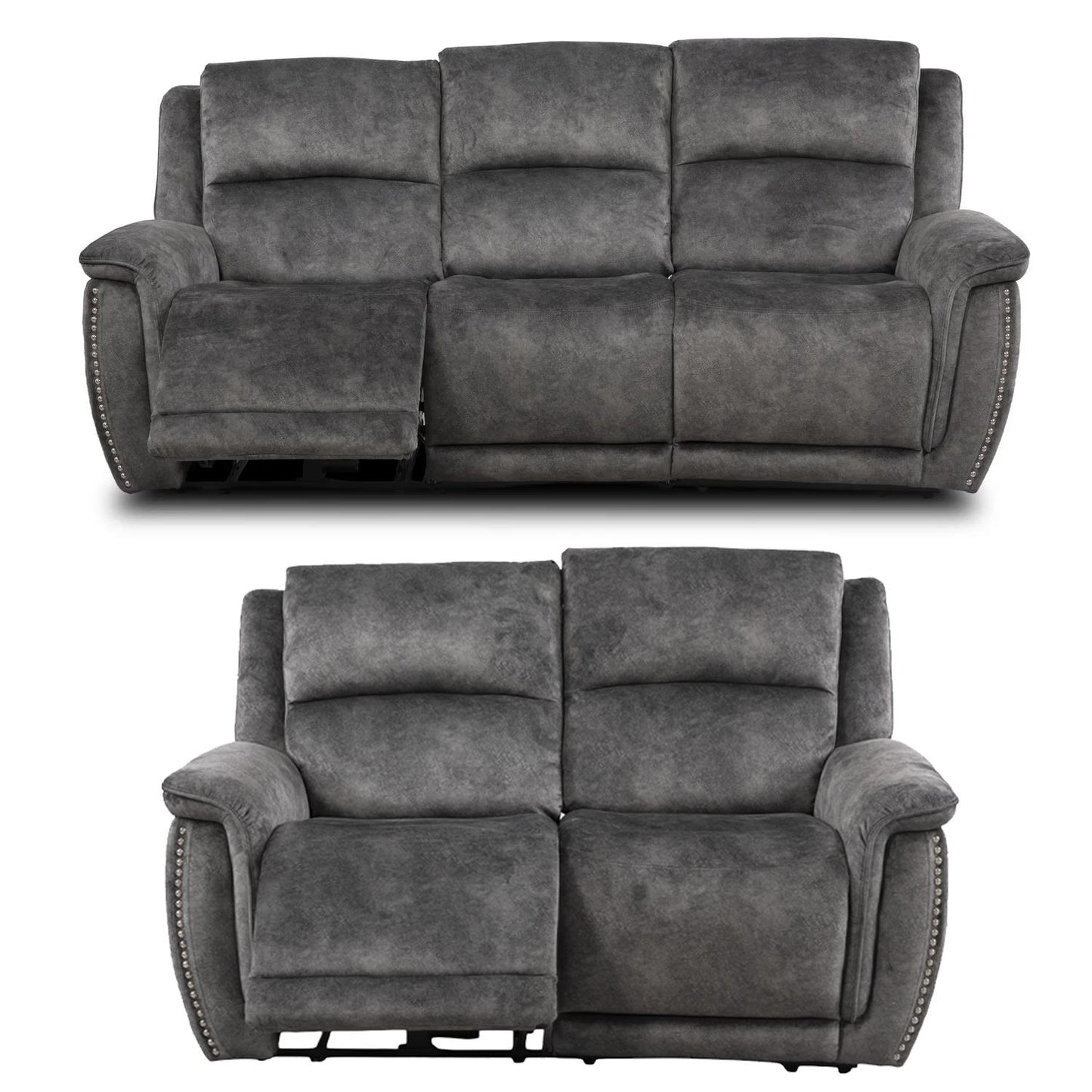 Mendoza Grey Plush Velvet Electric Reclining 3 + 2 Sofa Suite
