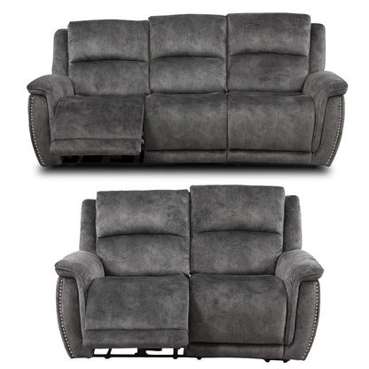 Mendoza Grey Plush Velvet Electric Reclining 3 + 2 Sofa Suite