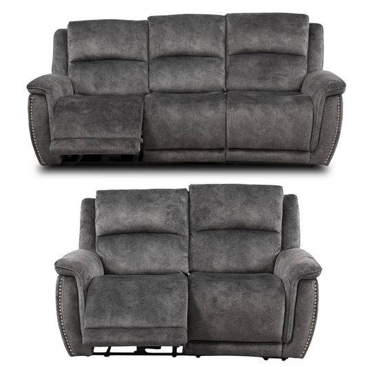 Mendoza Grey Plush Velvet Electric Reclining 3 + 2 Sofa Suite