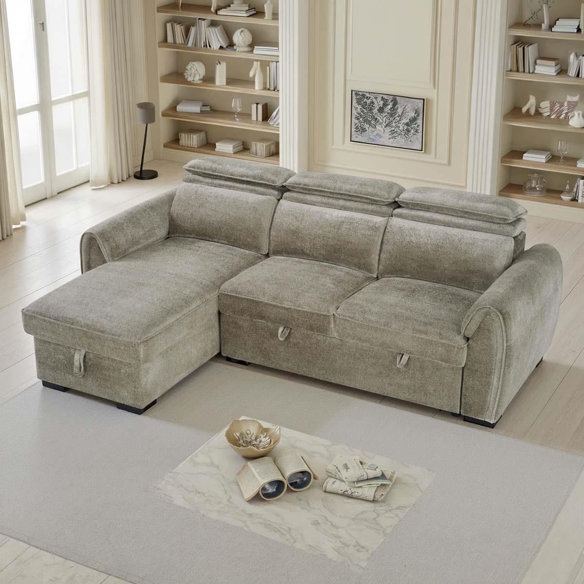 Carlo Universal Corner Sofabed with Storage & Adjustable Headrests