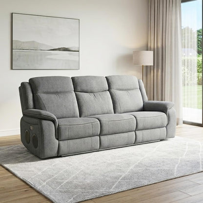 Milano Grey Fabric Electric Reclining Sofa Suite USB Cup Holder