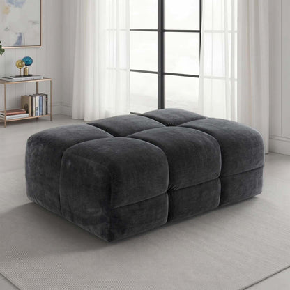 Jenson Large Plush Velvet Footstool Pouffe with Cross Stitch Detail