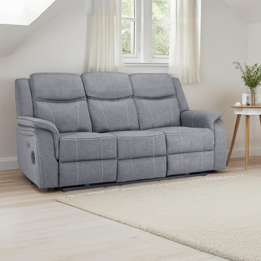 Orlando Grey Fabric 3 Seater Electric Reclining Sofa USB Cup Holder