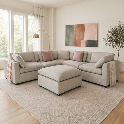 Seaton Grey 5 Seater Linen Weave Corner Sofa with Footstool
