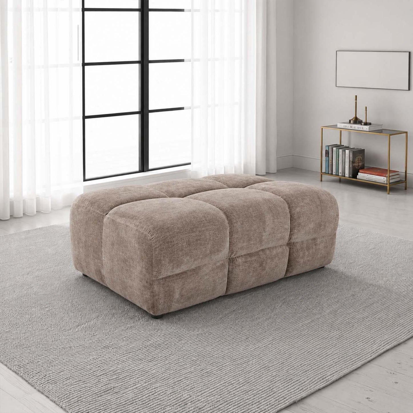 Jenson Large Plush Velvet Footstool Pouffe with Cross Stitch Detail