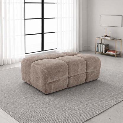 Jenson Large Plush Velvet Footstool Pouffe with Cross Stitch Detail